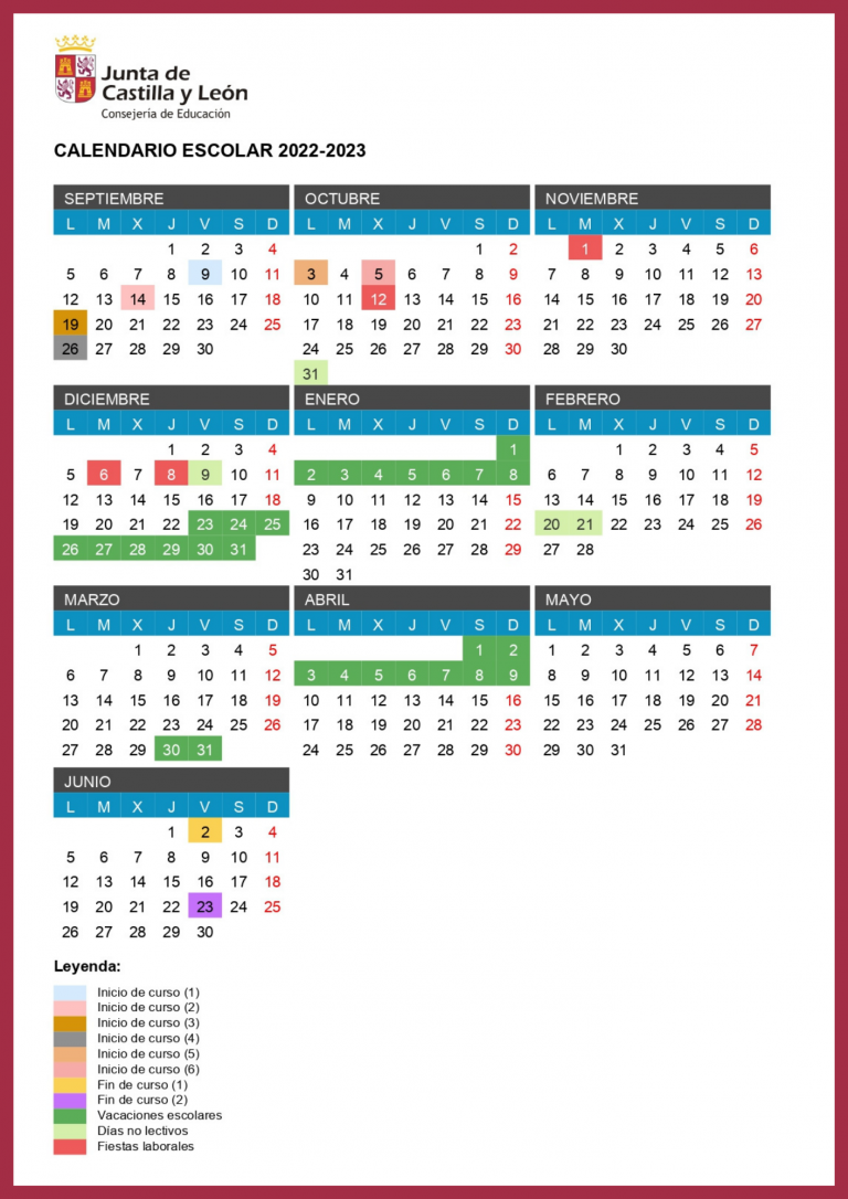 Calendario escolar – Colegio La Anunciata, León